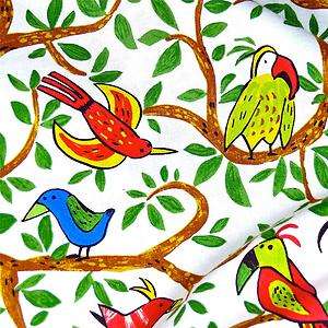 Cotton Fabric, Folk Art Birds White Red Green FQs  