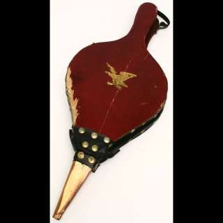 Vintage RED & BLACK FIREPLACE BELLOWS TRIMMED W/TACKS & GOLD TONE 