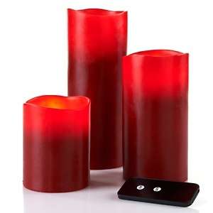 Nate Berkus Set of 3 Flameless Candles with Remote Burgundy NIB  