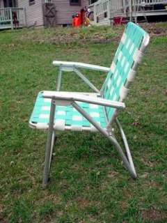 Vintage Aluminum Folding Webbed Lawn Chair Deck Camping Beach 