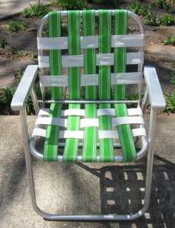   Aluminum Webbed Folding Lawn Chair Green White Beach Deck Patio Pool