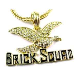 SOULJA BOY Brick Squad Pendant Gold w/ Franco Chain SM Clear