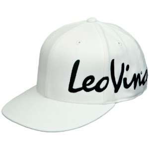  LeoVince Wrap Flat Brim Hat   White  Black Logo (S/M 