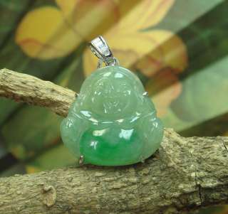 18K 100% Natural Green A Jade Jadeite Buddha God Pendant  