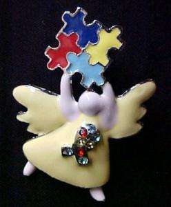 New Autism Awareness Angel Pin Puzzle Austrian Crystal  