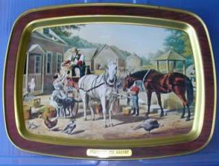 Currier and Ives Tin Serving Tray   Preparing For Marke  