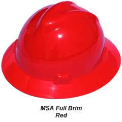 RED MSA V Guard Full Brim Hard Hat STAZ ON Suspension  