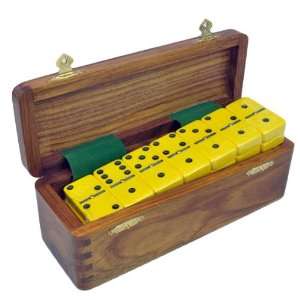 Domino Double Six Yellow in Dovetail Jointed Sheesham Wood Box   Jumbo 