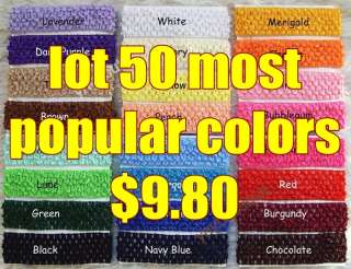 50 Crochet Headbands Baby Girls 1.5” Assorted Colors  