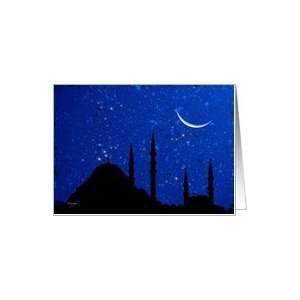 Muslim Greetings   mosque & crescent moon card Card 