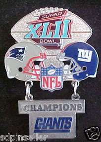 Super Bowl XLII Dangling Champions Pin Giants Patriots  