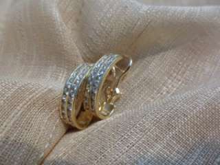 14k yellow gold 2 row diamond euro clip hoop earrings  