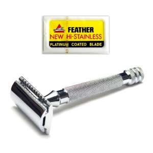    Heavy Duty Double Edge Razor + 10 Free Feather Hi Stainless Blades