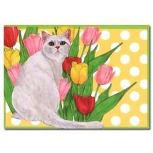  White Cat and Tulips Note Cards 