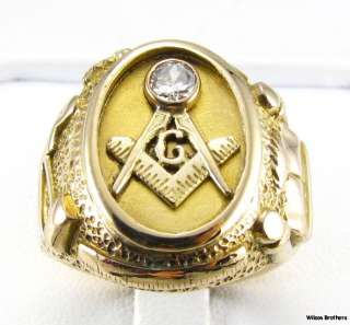18ct Diamond MASONIC Master Mason RING   14k Yellow Gold Hefty 20g 