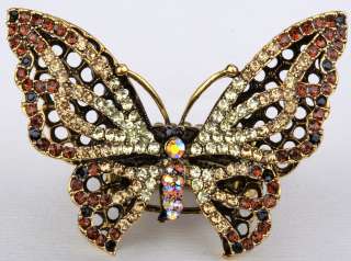 Gold swarovski crystal butterfly stretch ring jewelry  