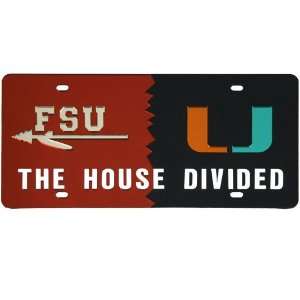    NCAA FSU/Miami House Divided Mirror License Plate Automotive
