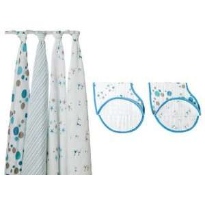 Aden + Anais 4 Pack Star Bright Swaddle Set with 2 Pack Burpy Set