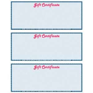  Gift Certificate, printed 3 up per sheet