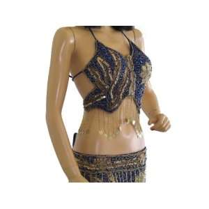   BLUE BELLYDANCE WEAR CLOTHES COIN BRA CHOLI SCARF SET S Toys & Games