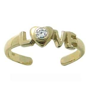  LOVE Cubic Zirconia 14K Yellow Gold Toe Ring Jewelry