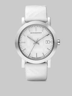 timepiece with a check imprinted patent leather strap and check 