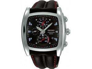      Seiko Mens SPC033 Black Leather Quartz Watch with Black Dial