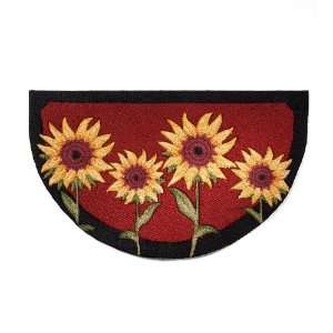 Half Round Hooked Sunflowers Accent Rug, in Red 
