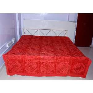   Thread Hand Embroidery & Mirror Work Bedspread, 90 X 108 Inches Home