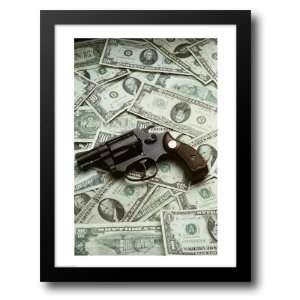  Close up of a handgun with paper currency 22x28 Framed Art 