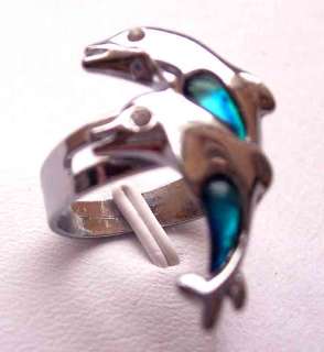 Fashion Paua Shell Animal Ring   Double Dolphin  