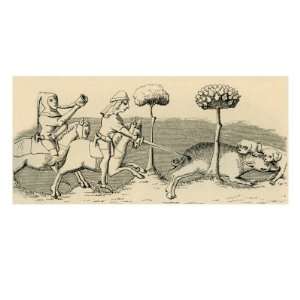  Medieval hunting of wild boar with dogs Premium Giclee 