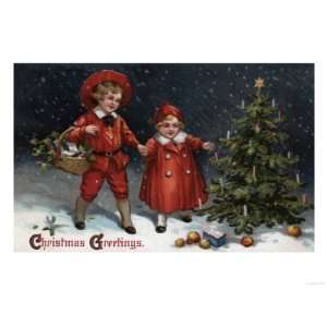 Christmas Greetings   Kids Finished Decorating Tree Giclee Poster 