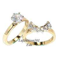 54ct Round Gold Plated Wedding RING SET sz 6  