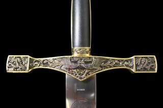 45 Golden Excalibur Medieval Crusader Sword w/ Plaque  