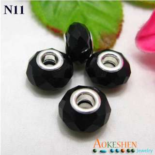 5pcs Charm Murano Faceted Crystal Glass black Beads Fit European 