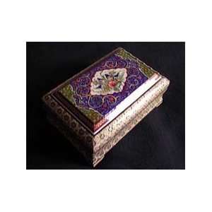  Persian Jewelry Box with Hand Painted Nightingale Bird 