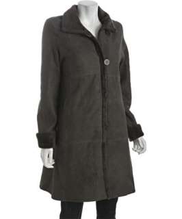 Blue Duck loden green button front a line shearling coat