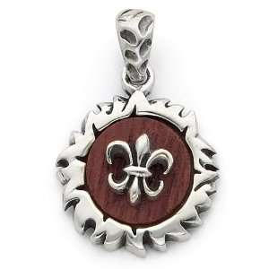  Sterling Silver Fleur de lis Wooden Pendant Jewelry