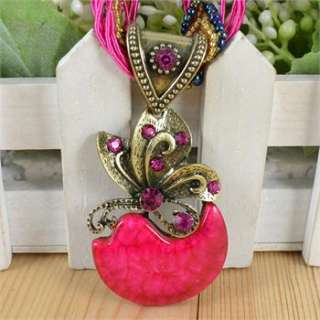   Multi Chain Resin Bead Crystal Flower Pendant Cocktail Necklace N072