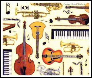 Music Instruments Guitar Violin Saxaphone Fabric #B  