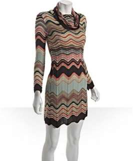 Missoni brown wave stripe wool blend cowl neck dress