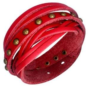  Red Soft Leather Wrap Bracelet, Double Wrap Cuff Style Bracelet 