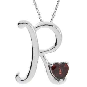  Sterling Silver Garnet Letter R Pendant,18 Jewelry