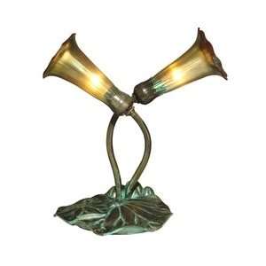 Dale Tiffany 1704/267 Lily Accent Lamp, Antique Bronze/Verde and Glass 