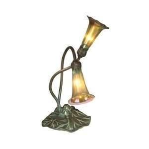 Dale Tiffany 1704/266 Lily Accent Lamp, Antique Bronze/Verde and Glass 