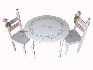Kids Princess Rose Table & Chairs Set White Pink Flower  