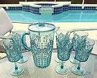 FANCY BLUE PLASTIC WINE GLASSES & COCKTAIL/SANGR​IA PITCHER SET 