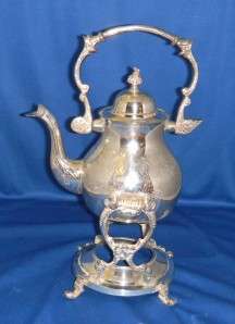   VINTAGE SILVER PLATE VICTORIAN TIPPING TILTING TEAPOT W STAND, WARMER