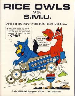 1973 Rice Owls vs SMU Mustangs Football Program  